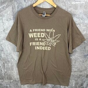 Brown and‎ white cotton streetwear Weed  tee Men's Size XL #skater